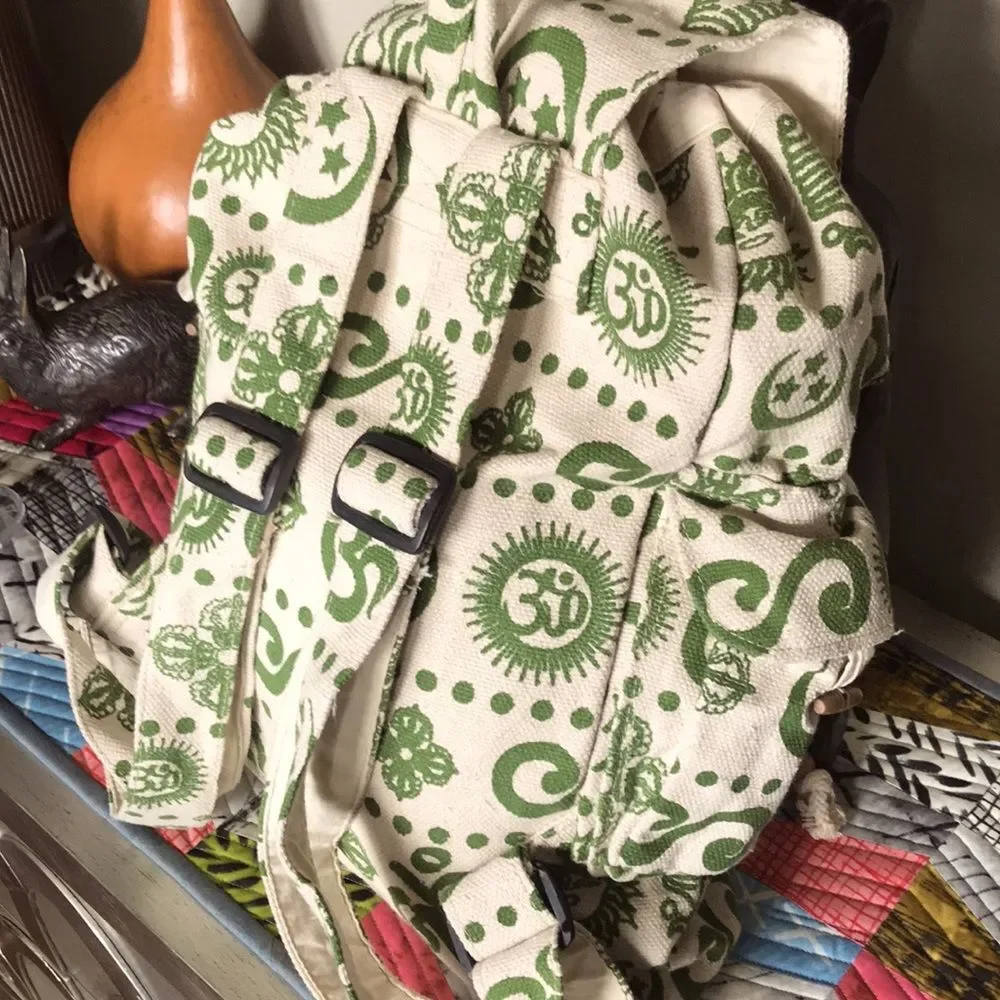 Paths of the Spirit Cotton Canvas Backpack Bag Handmade in Nepal NWT